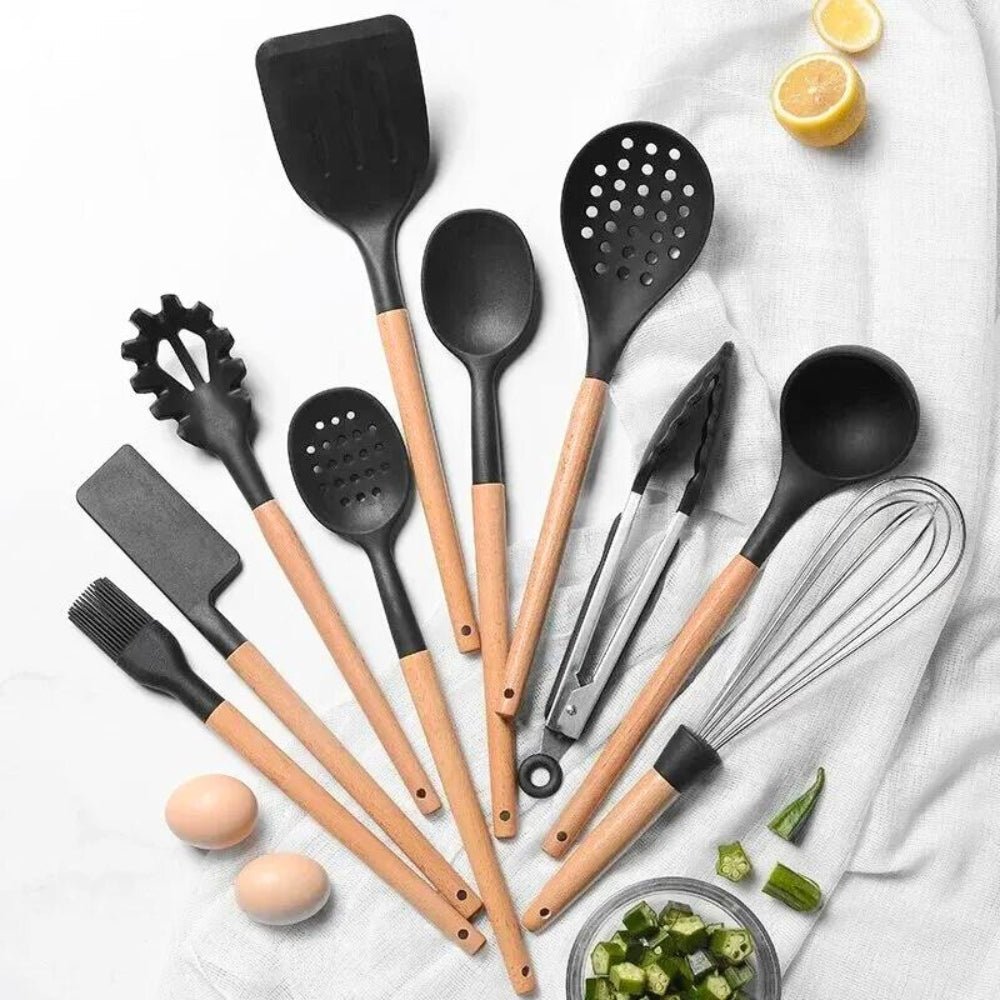 Hommfer – Ensemble d’ustensiles de cuisine en silicone résistant à la chaleur pour revêtements antiadhésifs