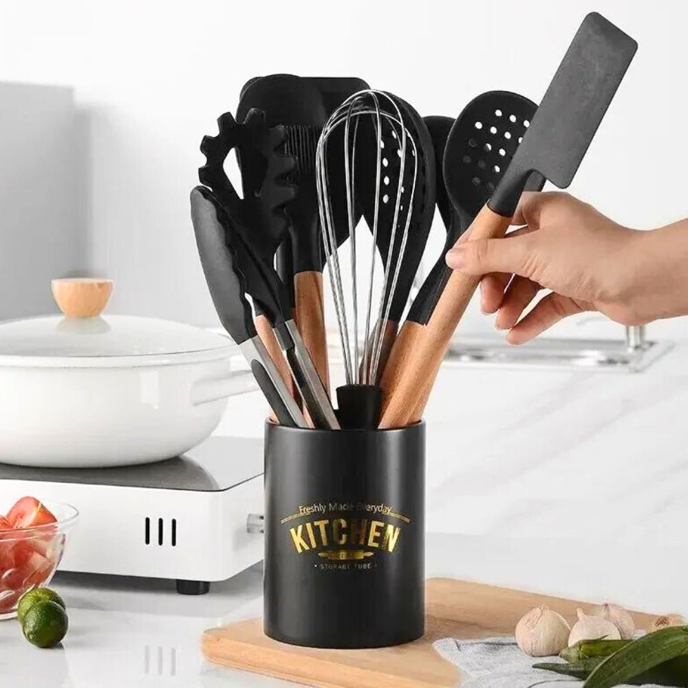 Hommfer – Ensemble d’ustensiles de cuisine en silicone résistant à la chaleur pour revêtements antiadhésifs